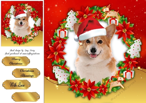 Gorgeous Corgi With Santa Hat 8x8