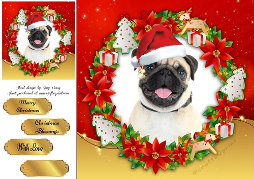 Gorgeous Pug In Santa Hat 8x8