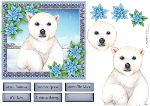 Gorgeous Polar Bear With Blue Flowers 6x6 