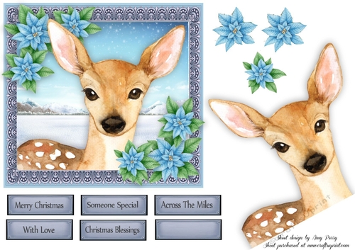 Gorgeous Reindeer With Blue Flowers 6x6 