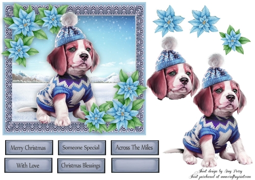 Gorgeous Puppy With Blue Flowers 6x6 