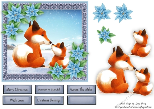 Gorgeous Foxes With Blue Flowers 6x6 