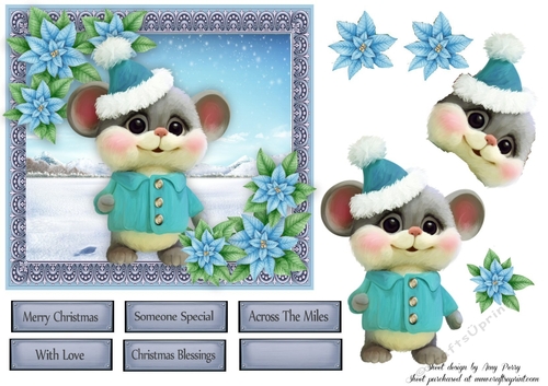 Gorgeous Mouse In A Bobble Hat With Blue Flowers 6x6 