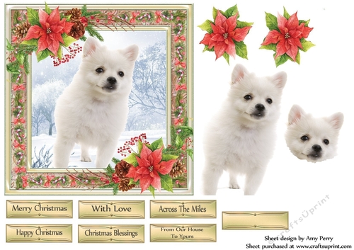 Gorgeous White Fluffy Dog Christmas 6x6