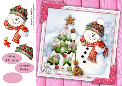 Gorgeous Snowman With Tree 8x8
