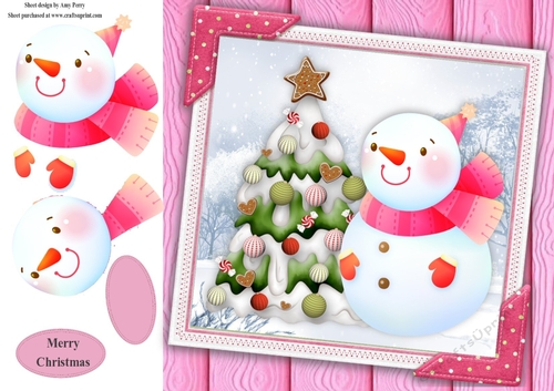 Gorgeous Snowman With Pink Scarf 8x8