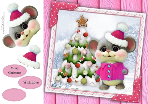 Gorgeous Mouse With Pink Hat & Jacket 8x8