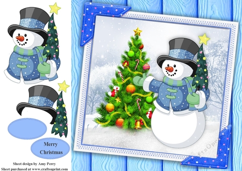 Gorgeous Snowman With Glitter Top Hat 8x8