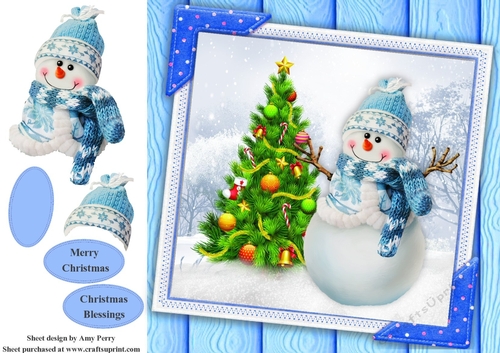 Gorgeous Snowman In Wooly Hat & Scarf 8x8