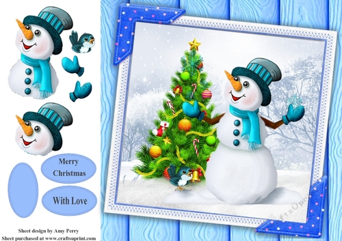Gorgeous Snowman With A Bird  8x8