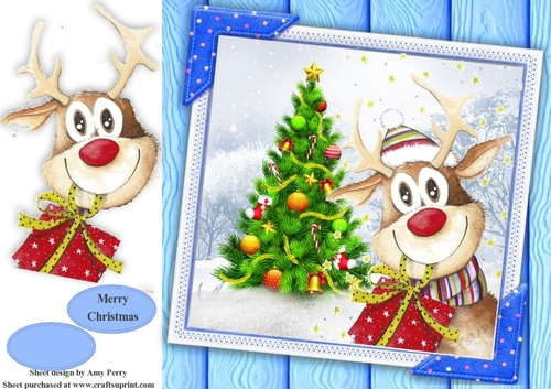 Gorgeous Reindeer In Santa Hat 8x8