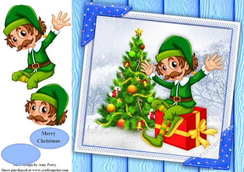 Gorgeous Elf Sat On A Present  8x8