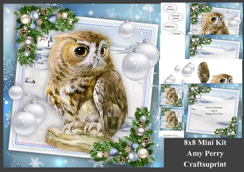 Gorgeous Brown Owl With Baubles 8x8 Mini Kit