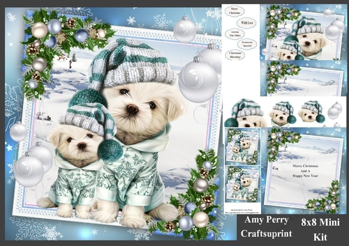 Gorgeous Pair Of Dogs In Winter Hats 8x8 Mini Kit