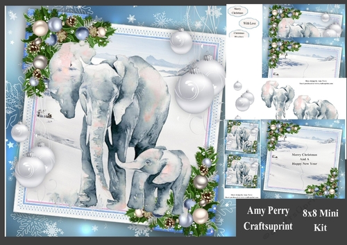 Gorgeous Elephants With Baubles 8x8 Mini Kit