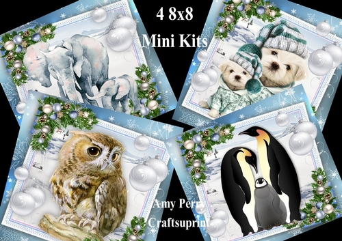 4 8x8 Mini Kit Christmas Animals Blue