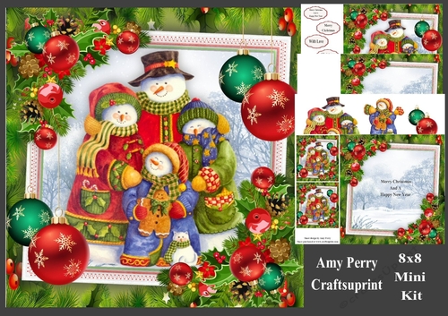 Gorgeous Snowman Family With Baubles 8x8 Mini Kit