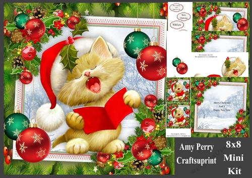 Gorgeous Singing Cat With Baubles 8x8 Mini Kit