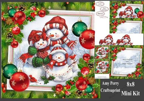 Gorgeous Snowman Family Of 3  8x8 Mini Kit