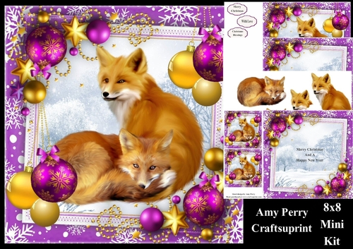 Gorgeous Foxes With Purple & Gold Baubles 8x8 Mini Kit