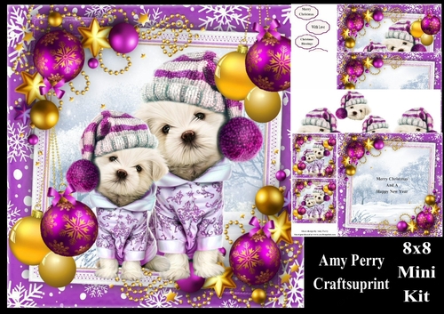 Gorgeous Dogs With Purple & Gold Baubles 8x8 Mini Kit