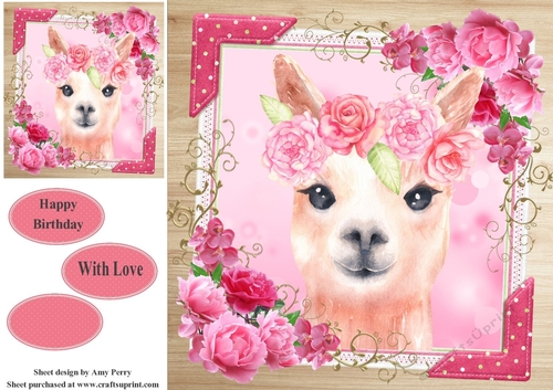 Beautiful Alpaca With Flowers 8x8