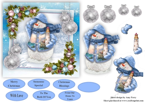 Gorgeous Snowman With Lighthouse 6x6