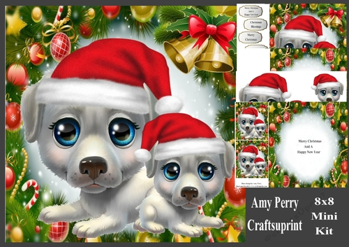 Beautiful White Dogs With Santa Hats 8x8 Mini Kit