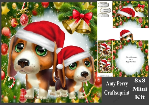 Cute Brown Dogs In Santa Hats 8x8 Mini Kit