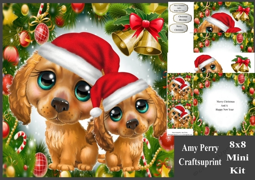 Cute Light Brown Dogs In Santa Hats 8x8 Mini Kit