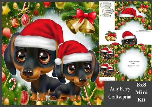 Cute Black & Brown Dogs In Santa Hats 8x8 Mini Kit