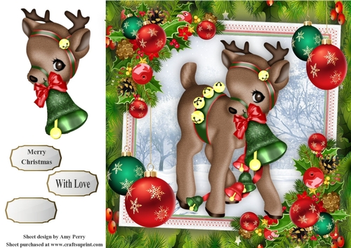 Reindeer With Green Bell 8x8