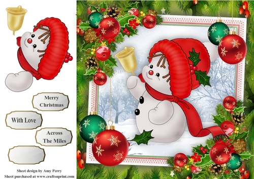 Cute Snowman With Bell 8x8