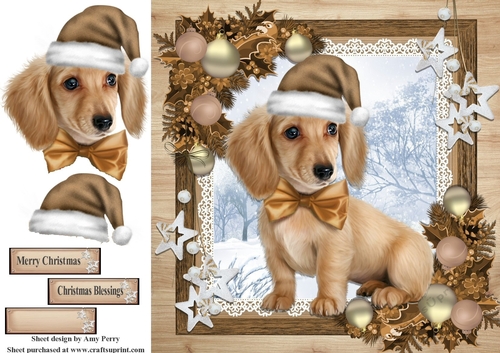Gorgeous Brown Dog With Bow In Wooden Frame 8x8