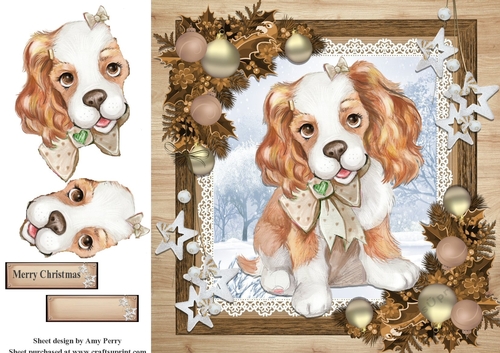 Gorgeous Dog With Bow In Wooden Frame 8x8