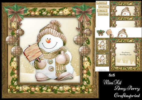 Gorgeous Brown Snowman With Baubles 8x8 Mini Kit