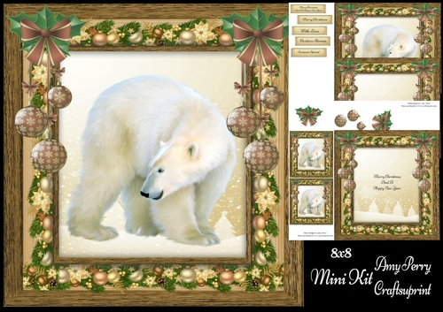 Gorgeous Polar Bear With Baubles 8x8 Mini Kit