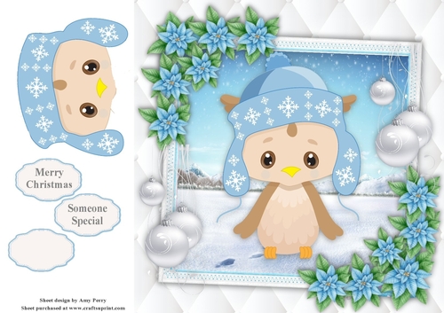 Gorgeous Owl With Blue Hat 8x8