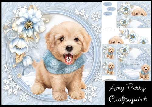 Gorgeous Fluffy Dog With Blue Flowers 8x8 Mini Kit