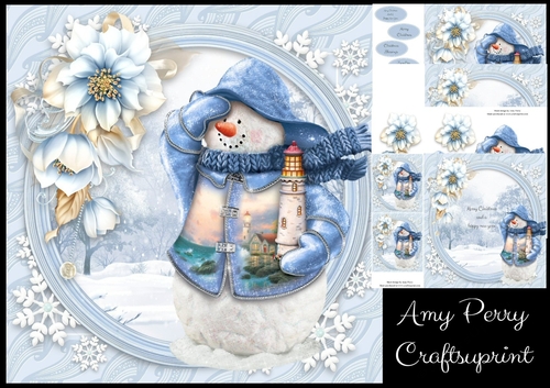 Gorgeous Snowman With Blue Flowers 8x8 Mini Kit