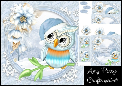 Gorgeous Owl In Winter Hat With Blue Flowers 8x8 Mini Kit