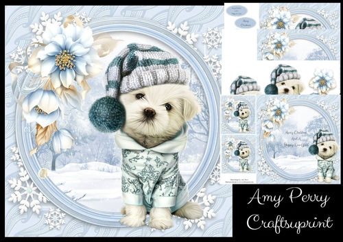 Gorgeous Dog In Winter Hat With Blue Flowers 8x8 Mini Kit