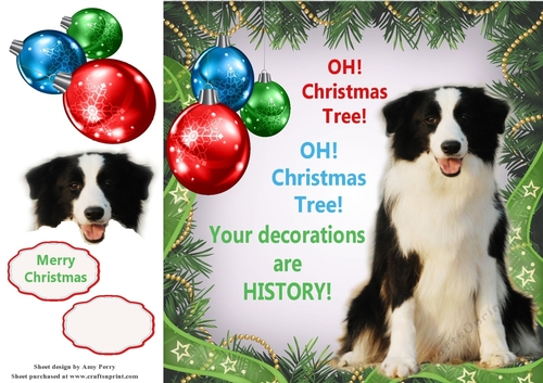 Oh Christmas Tree Humor Border Collie 8x8