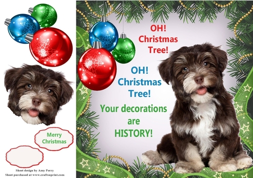 Oh Christmas Tree Humor Brown Scruffy Dog 8x8