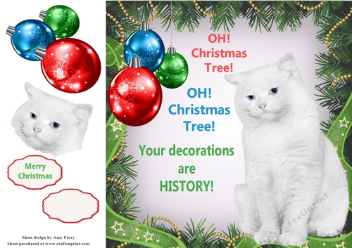 Oh Christmas Tree Humor White Cat 8x8