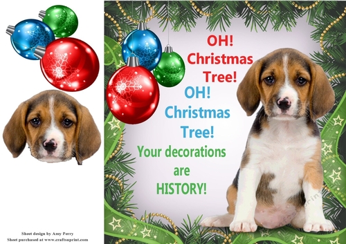 Oh Christmas Tree Humor Beagle Puppy 8x8