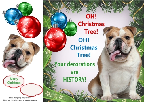 Oh Christmas Tree Humor Bull Dog 8x8