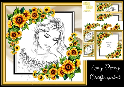 Beautiful Lady With Sunflowers 8x8 Mini Kit
