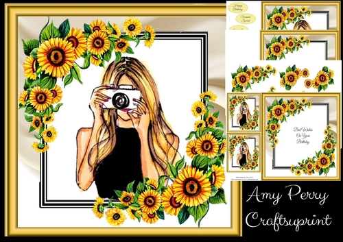 Beautiful Lady And Her Camera  With Sunflowers 8x8 Mini Kit