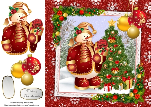 Cute Snowman With Christmas Tree 8x8